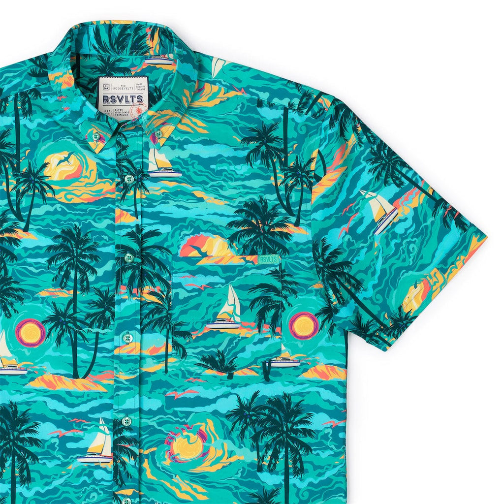 RSVLTS PTO (Palm Tree Oasis) KUNUFLEX Short Sleeve Shirt in Green — front view