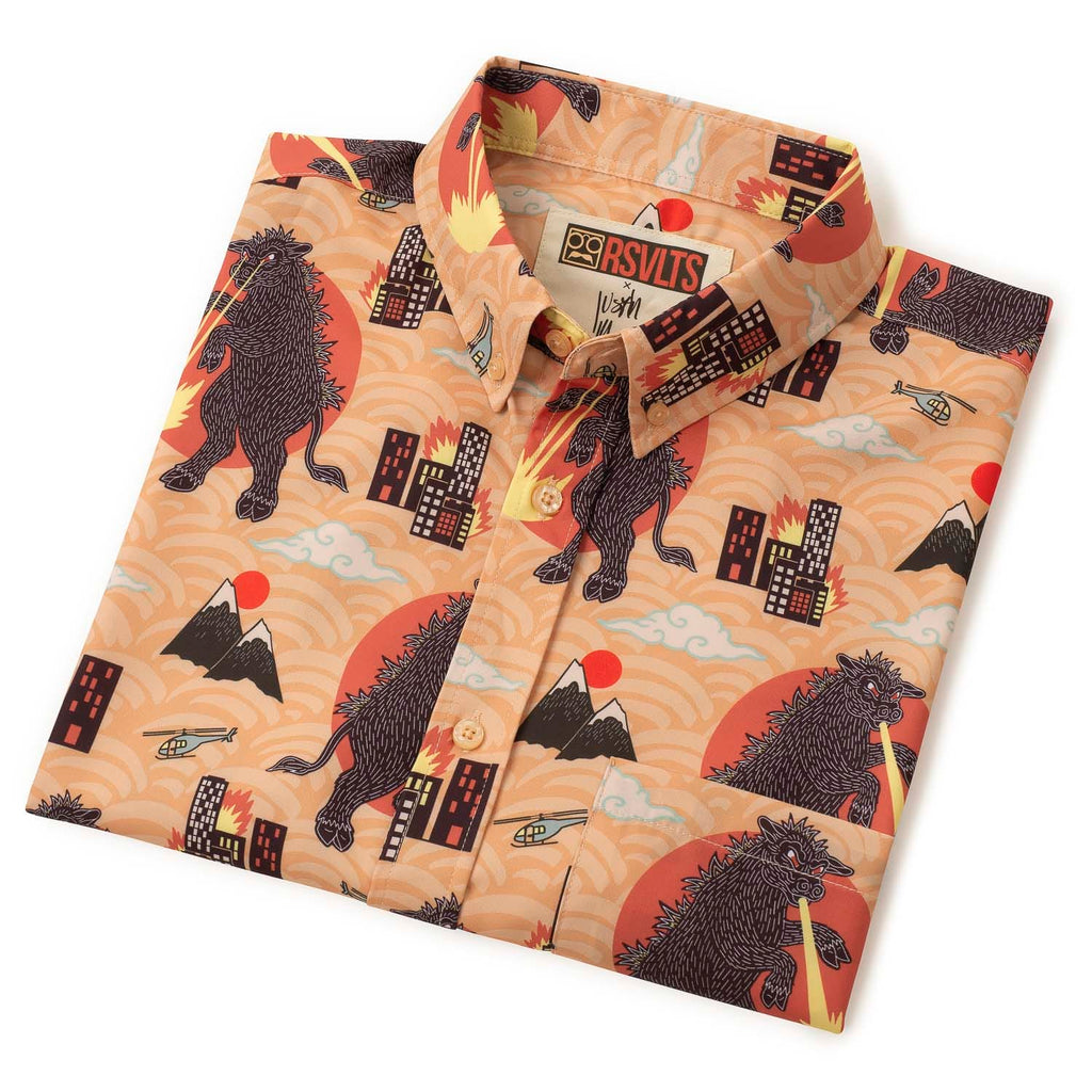 RSVLTS Cowju KUNUFLEX Short Sleeve Shirt in Orange — detail 17