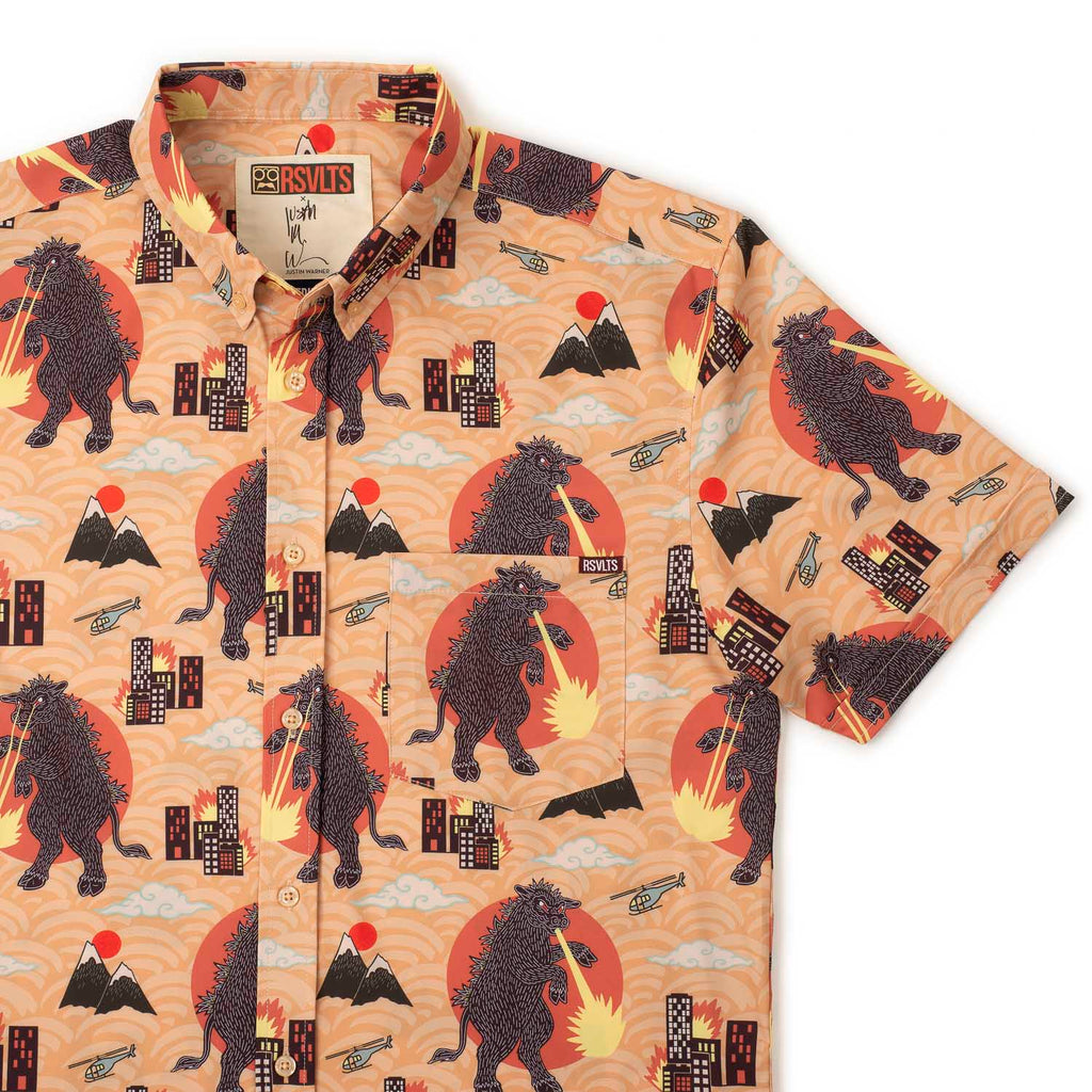 RSVLTS Cowju KUNUFLEX Short Sleeve Shirt in Orange — detail 13