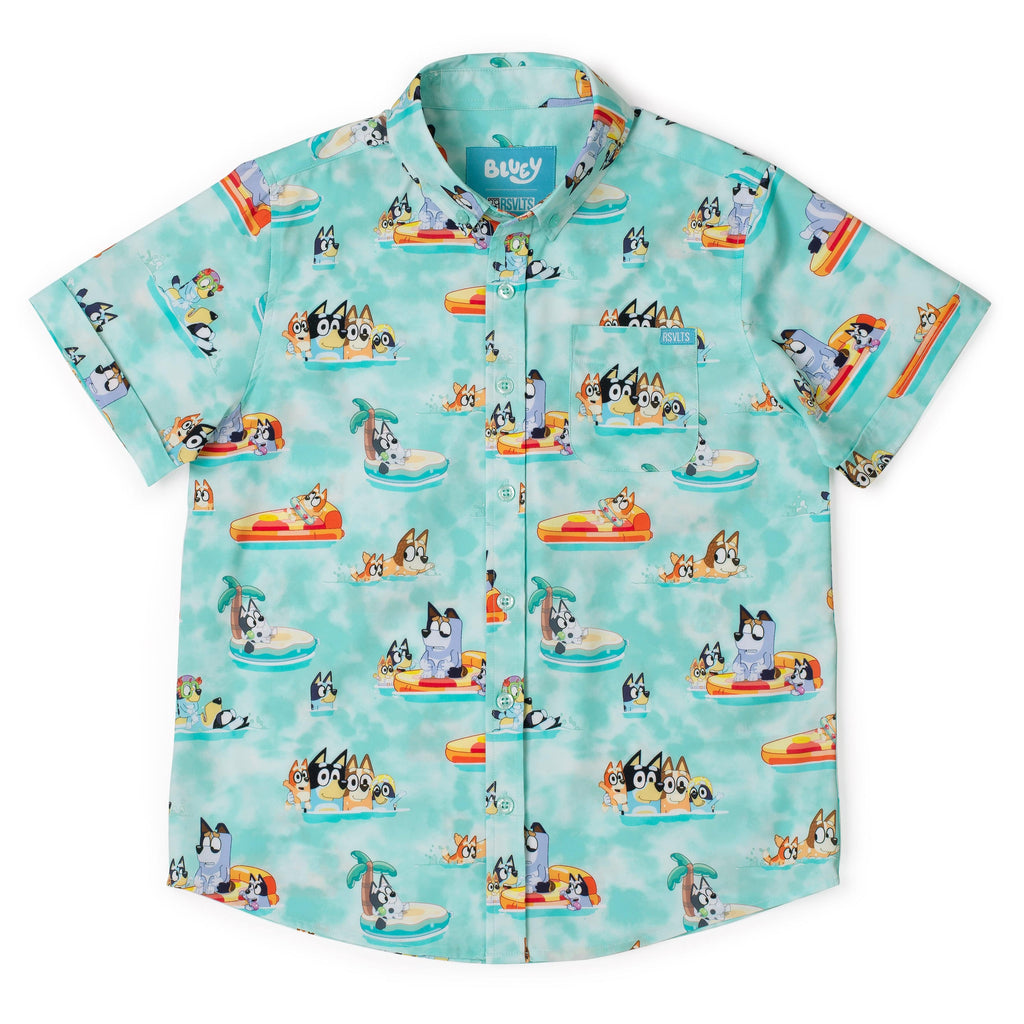 RSVLTS Everybody in the Pool Youth KUNUFLEX Short Sleeve Shirt in Green — detail 5