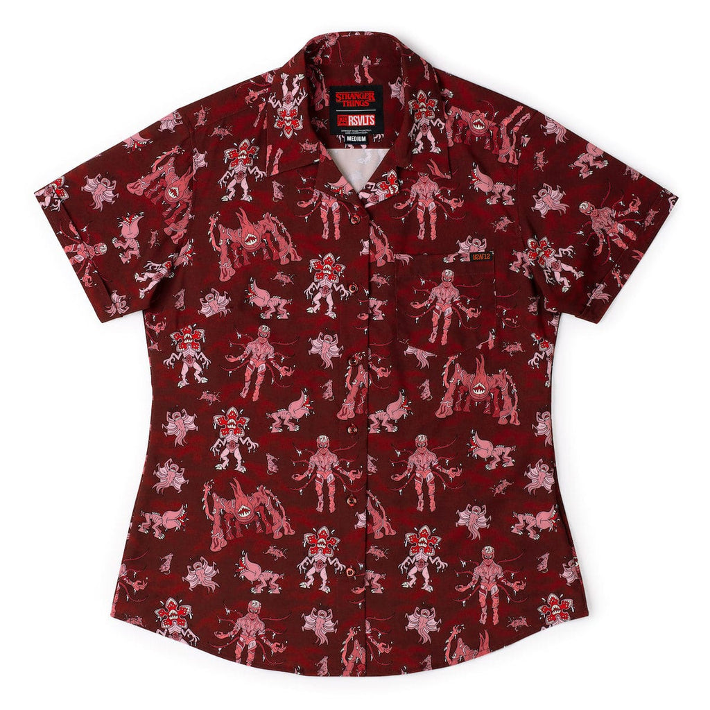 RSVLTS Vecna and Friends Women's KUNUFLEX Short Sleeve Shirt in Brown — front view