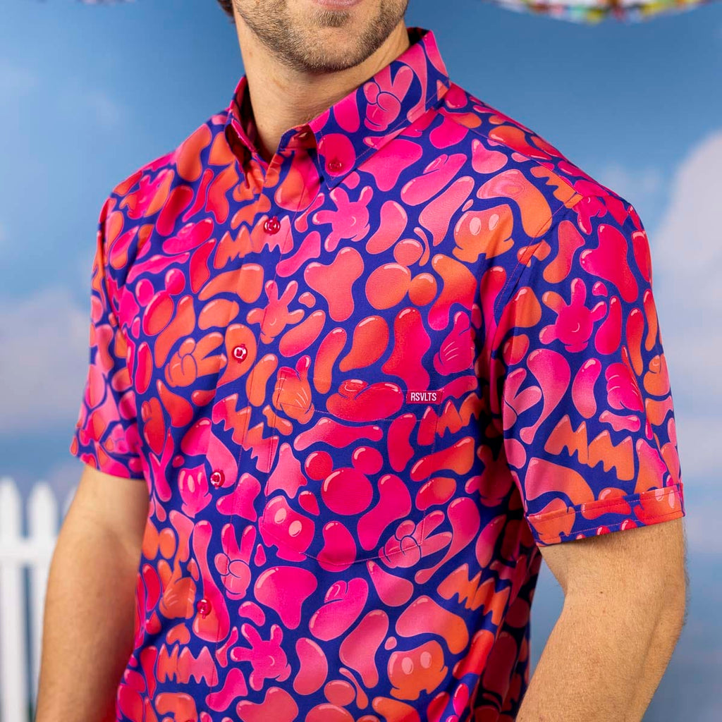 RSVLTS Glow Flow Mickey KUNUFLEX Short Sleeve Shirt in Pink — detail 8