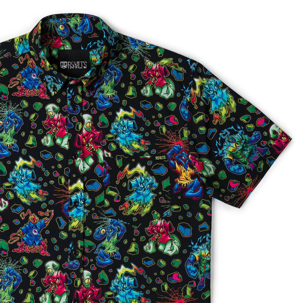 RSVLTS Kunu Mutant Madness KUNUFLEX Short Sleeve Shirt in Black — front view