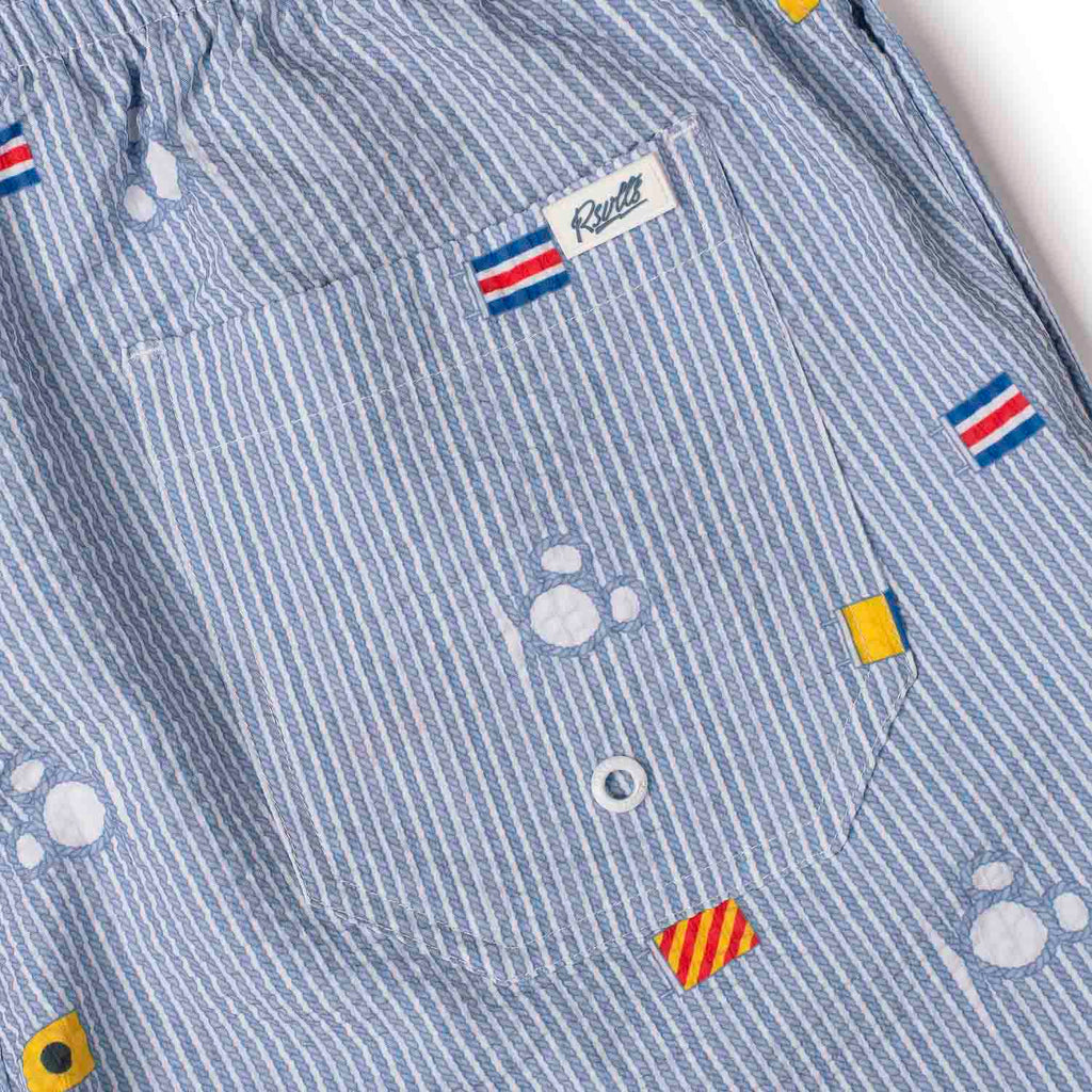 RSVLTS Maritime Mickey Stretch Seersucker Hybrid Shorts in Blue — detail 4