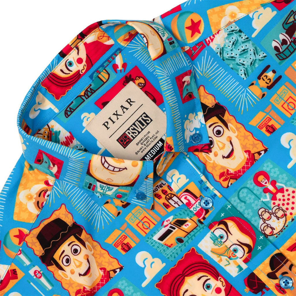 RSVLTS Woodcut Woody & Friends KUNUFLEX Short Sleeve Shirt in Blue — detail 9