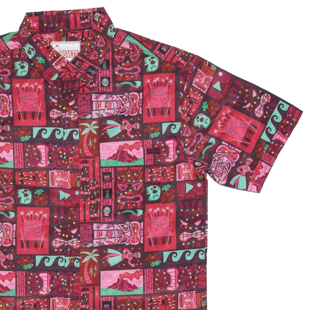 RSVLTS Mele Kalikimaka KUNUFLEX Short Sleeve Shirt in Red — front view