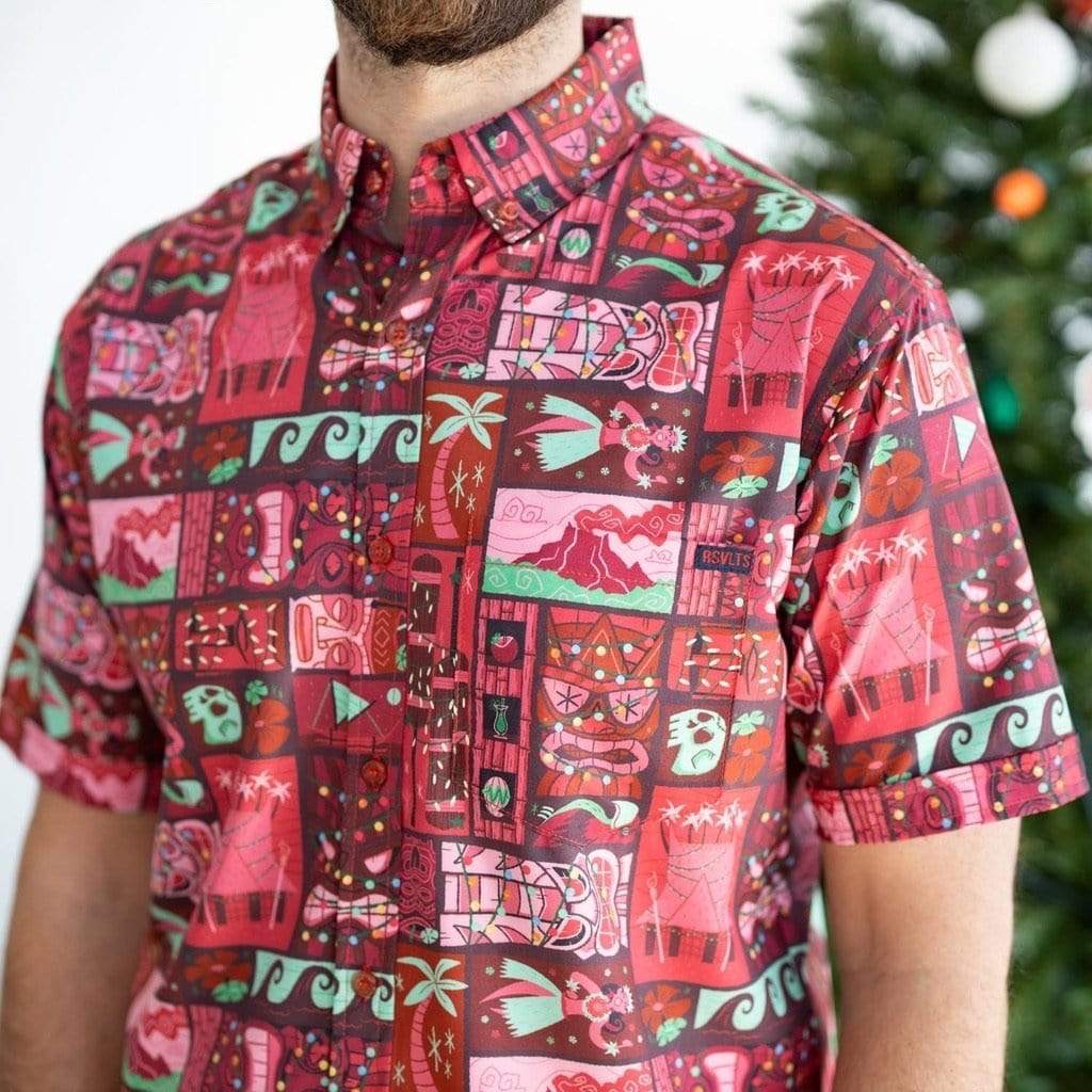 RSVLTS Mele Kalikimaka KUNUFLEX Short Sleeve Shirt in Red — detail 3