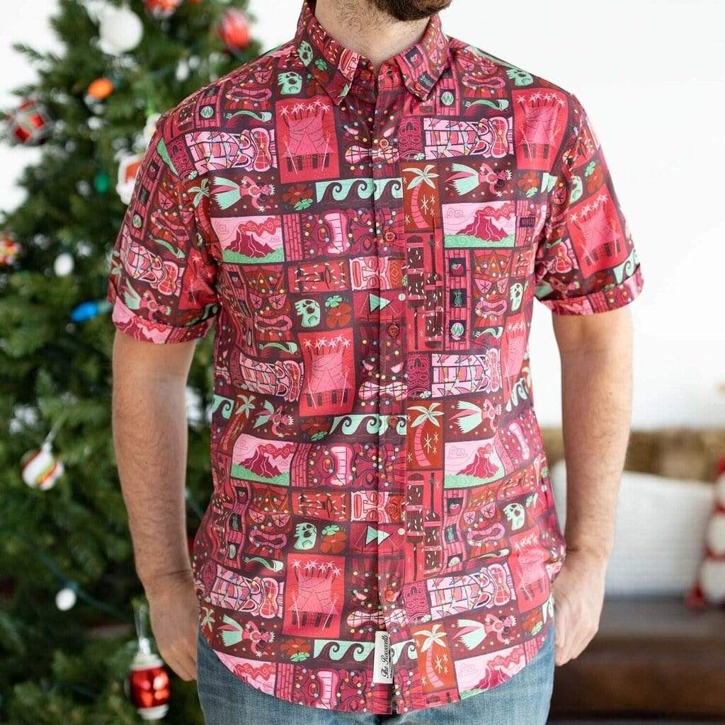 RSVLTS Mele Kalikimaka KUNUFLEX Short Sleeve Shirt in Red — detail 5