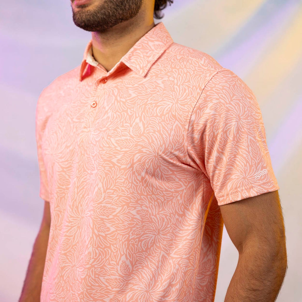 RSVLTS Coral Leaf All-Day Polo in Orange — front view