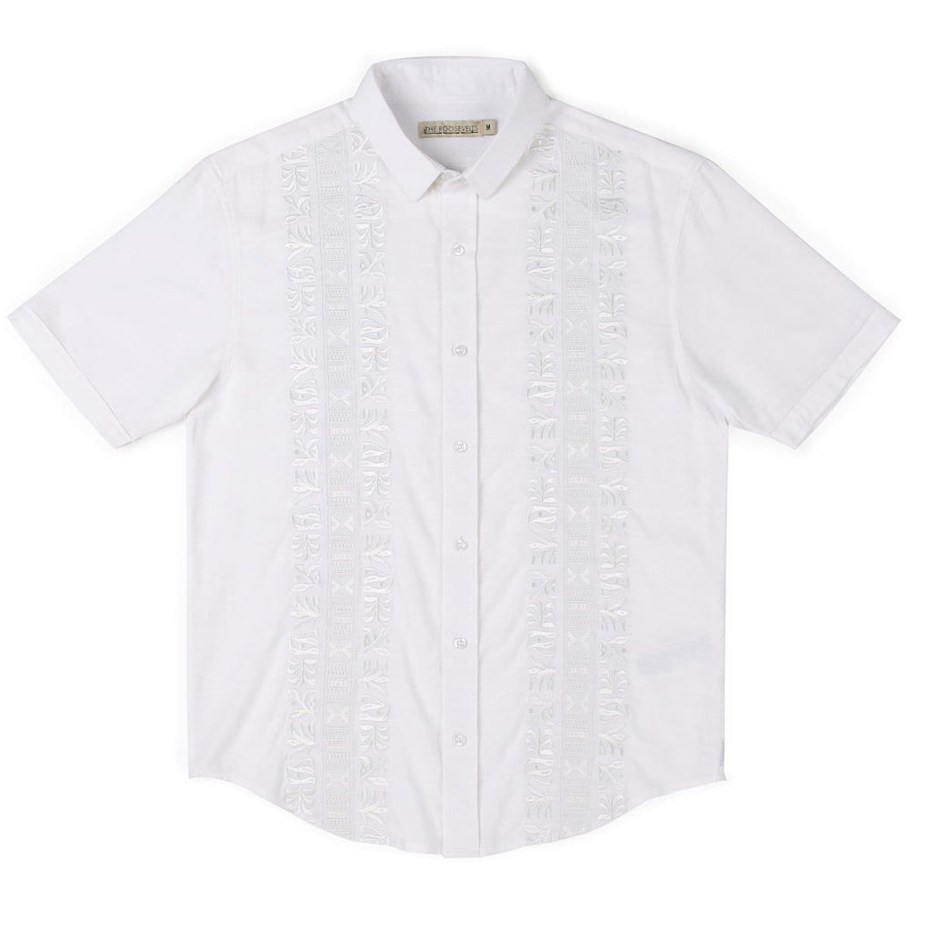 RSVLTS Guayabera Bamboo Short Sleeve Shirt in White — detail 11