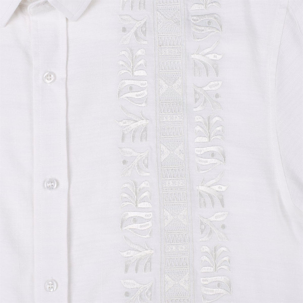 RSVLTS Guayabera Bamboo Short Sleeve Shirt in White — detail 9