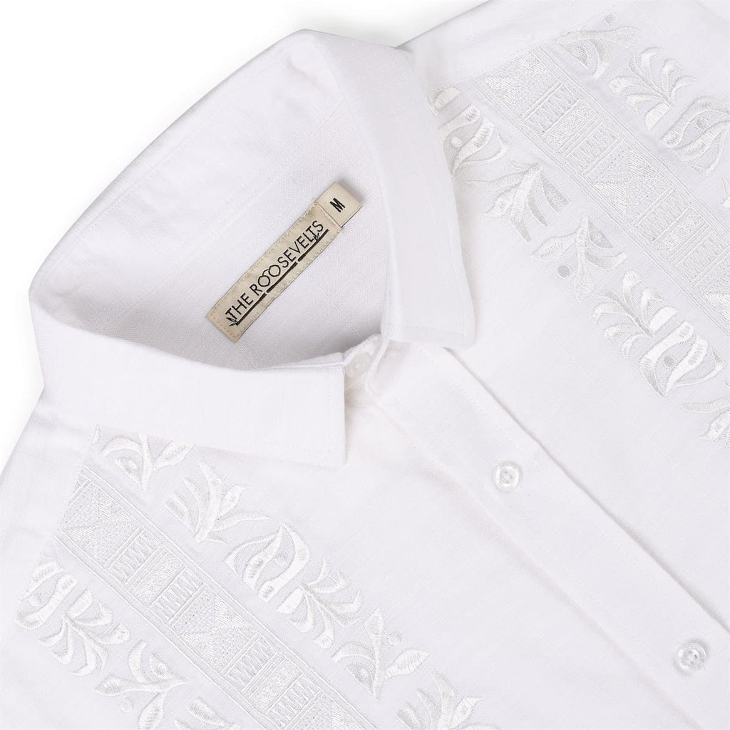 RSVLTS Guayabera Bamboo Short Sleeve Shirt in White — detail 12
