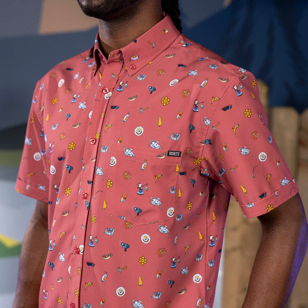 RSVLTS Road Trip Trinkets KUNUFLEX Short Sleeve Shirt in Red — detail 8