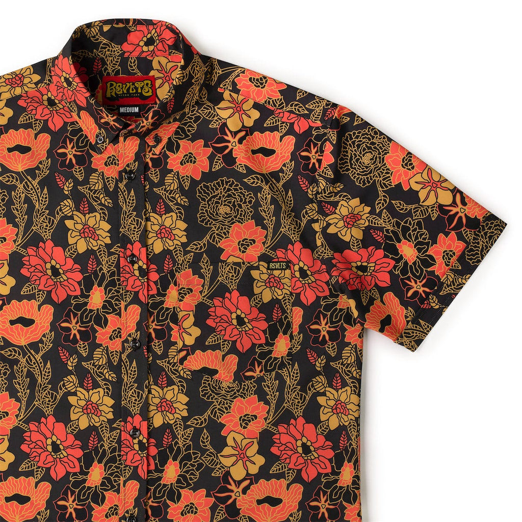 RSVLTS Bustle In Your Hedgerow KUNUFLEX Short Sleeve Shirt in Black — front view
