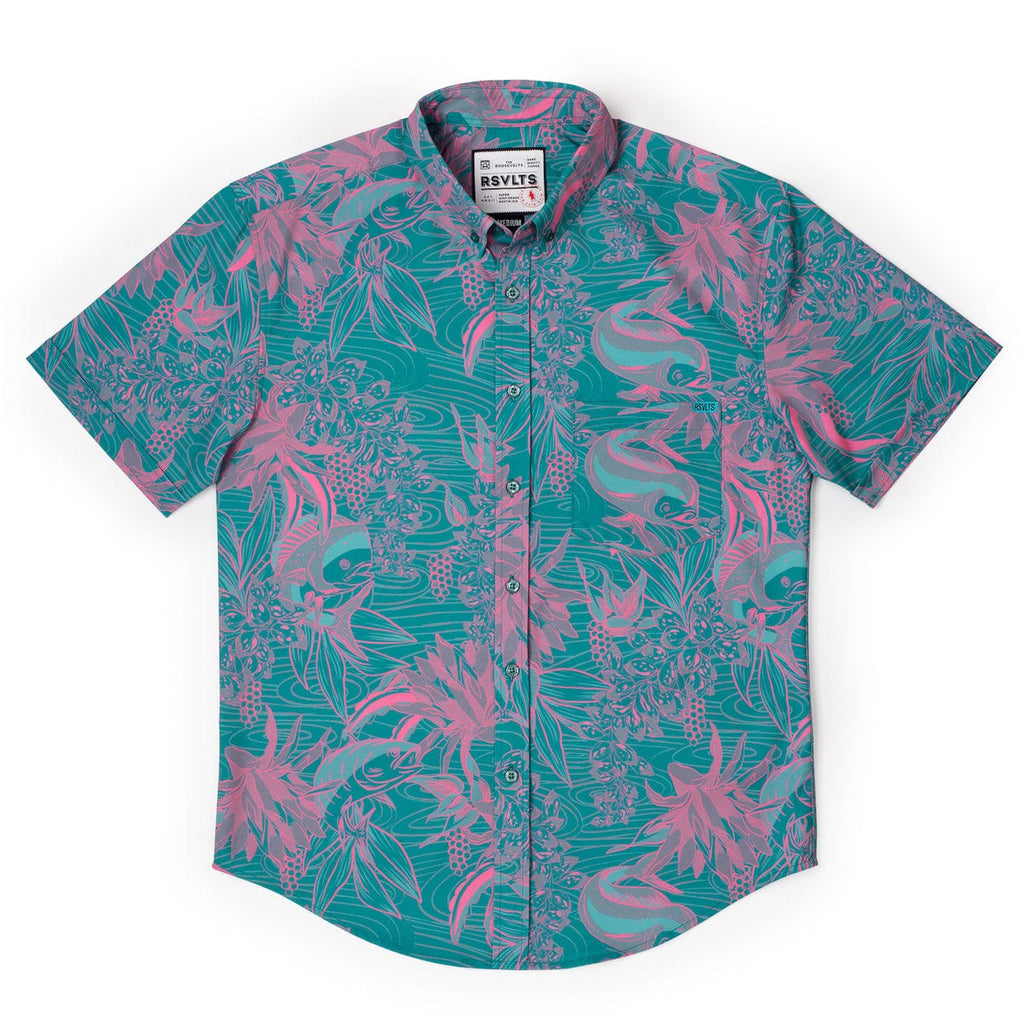 RSVLTS They Are What’s Called a Trophy Fish KUNUFLEX Short Sleeve Shirt in Green — detail 7