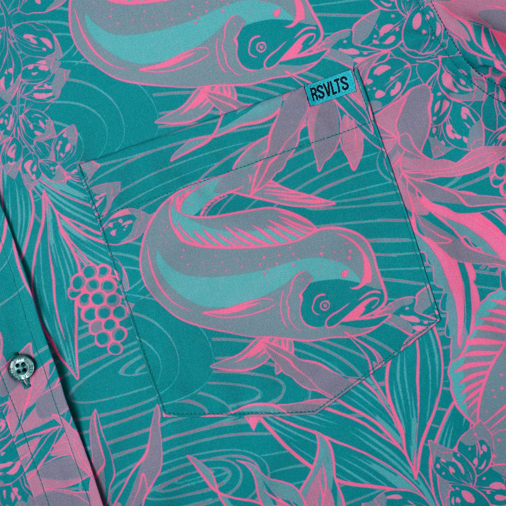RSVLTS They Are What’s Called a Trophy Fish KUNUFLEX Short Sleeve Shirt in Green — detail 11