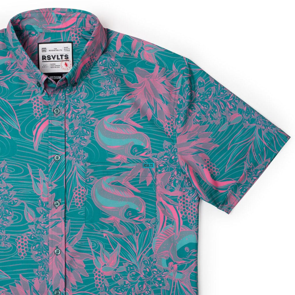 RSVLTS They Are What’s Called a Trophy Fish KUNUFLEX Short Sleeve Shirt in Green — front view