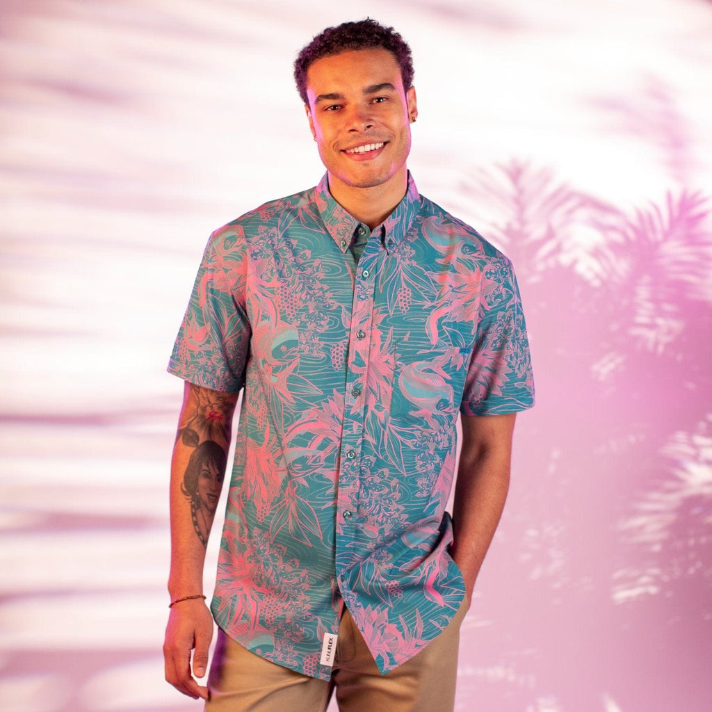 RSVLTS They Are What’s Called a Trophy Fish KUNUFLEX Short Sleeve Shirt in Green — detail 6