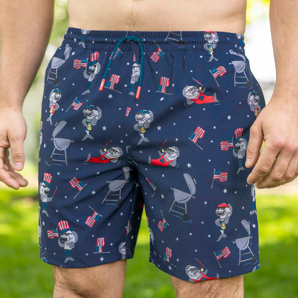 RSVLTS Fins & Freedom Hybrid Shorts in Blue — front view