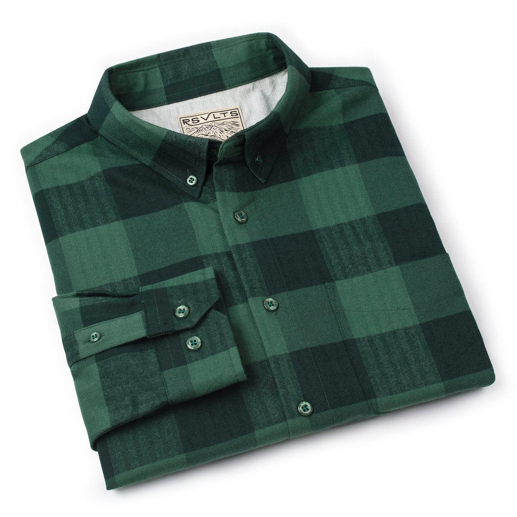RSVLTS Neil Plaidrick Harris BorlandFlex Long Sleeve Flannel in Green — detail 7
