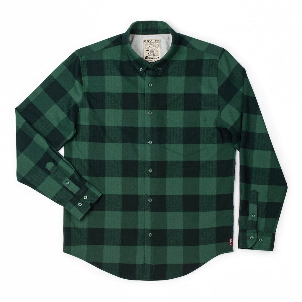 RSVLTS Neil Plaidrick Harris BorlandFlex Long Sleeve Flannel in Green — detail 2