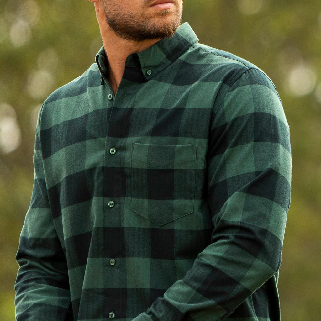 RSVLTS Neil Plaidrick Harris BorlandFlex Long Sleeve Flannel in Green — front view