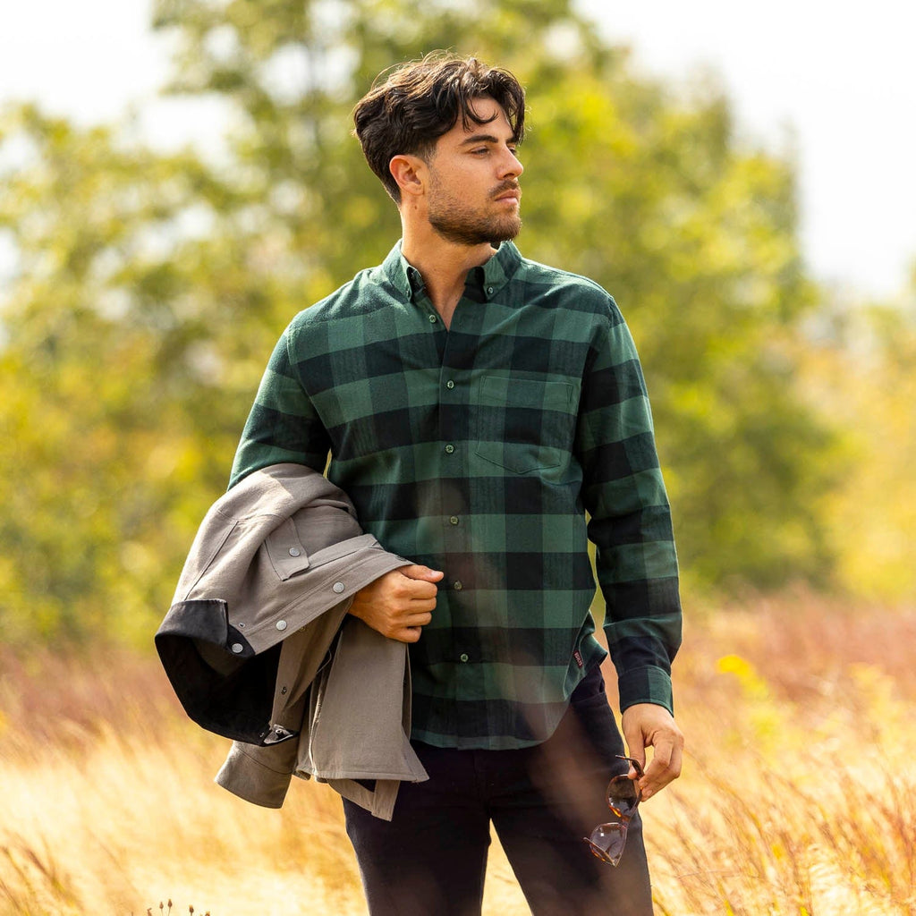 RSVLTS Neil Plaidrick Harris BorlandFlex Long Sleeve Flannel in Green — detail 3