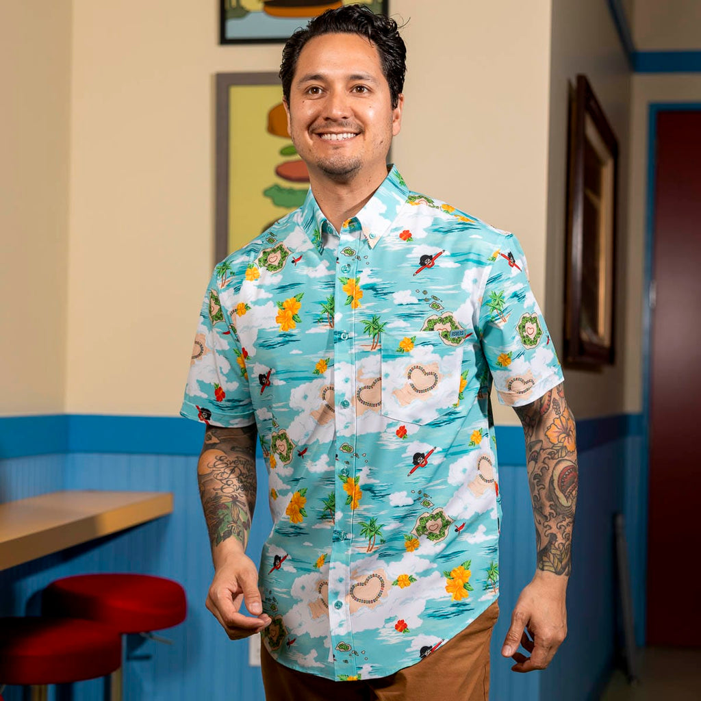 RSVLTS Quickie Kiss-It Island KUNUFLEX Short Sleeve Shirt in Green — detail 5