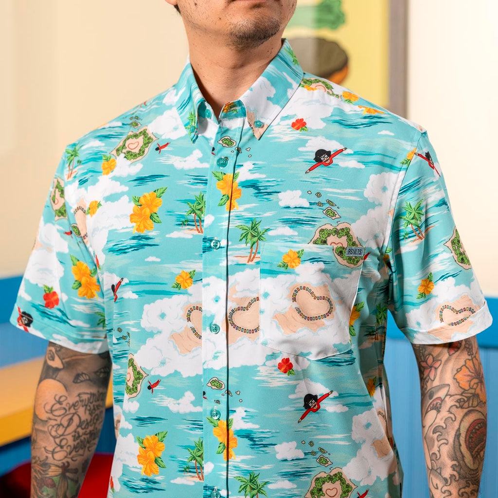 RSVLTS Quickie Kiss-It Island KUNUFLEX Short Sleeve Shirt in Green — detail 7