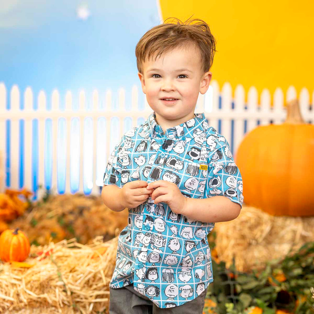 RSVLTS The Peanut Gallery Preschool KUNUFLEX Short Sleeve Shirt in Blue — front view