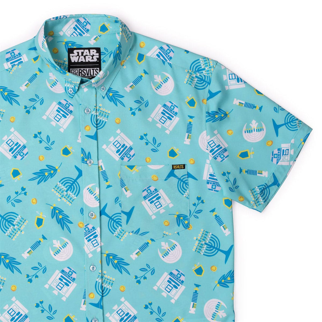RSVLTS Festival of Lightsabers KUNUFLEX Short Sleeve Shirt in Blue — front view