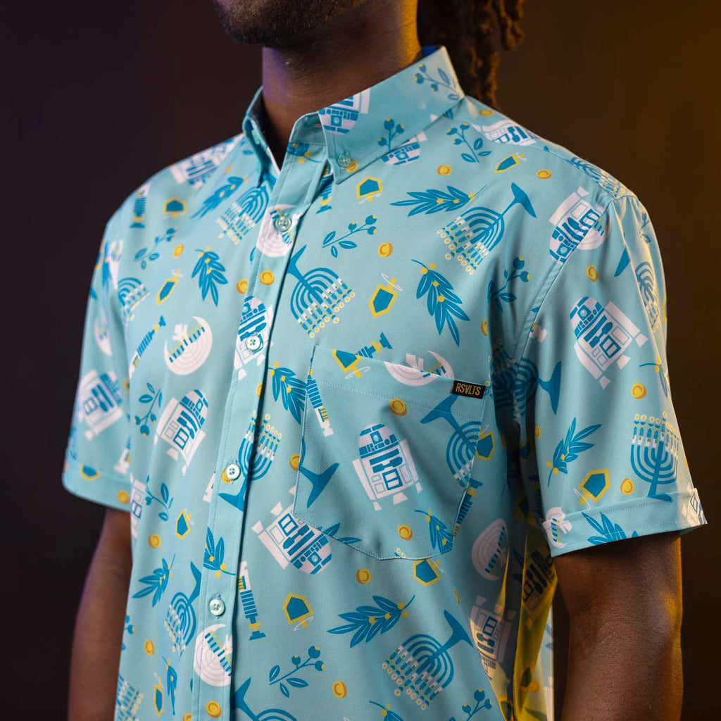 RSVLTS Festival of Lightsabers KUNUFLEX Short Sleeve Shirt in Blue — detail 4