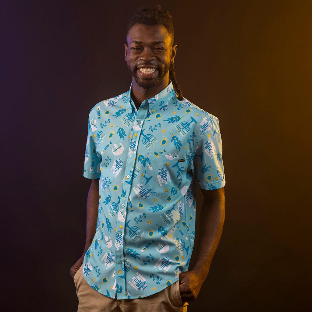 RSVLTS Festival of Lightsabers KUNUFLEX Short Sleeve Shirt in Blue — detail 2