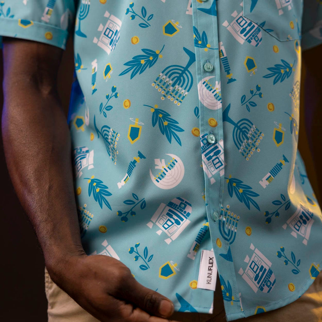 RSVLTS Festival of Lightsabers KUNUFLEX Short Sleeve Shirt in Blue — detail 6