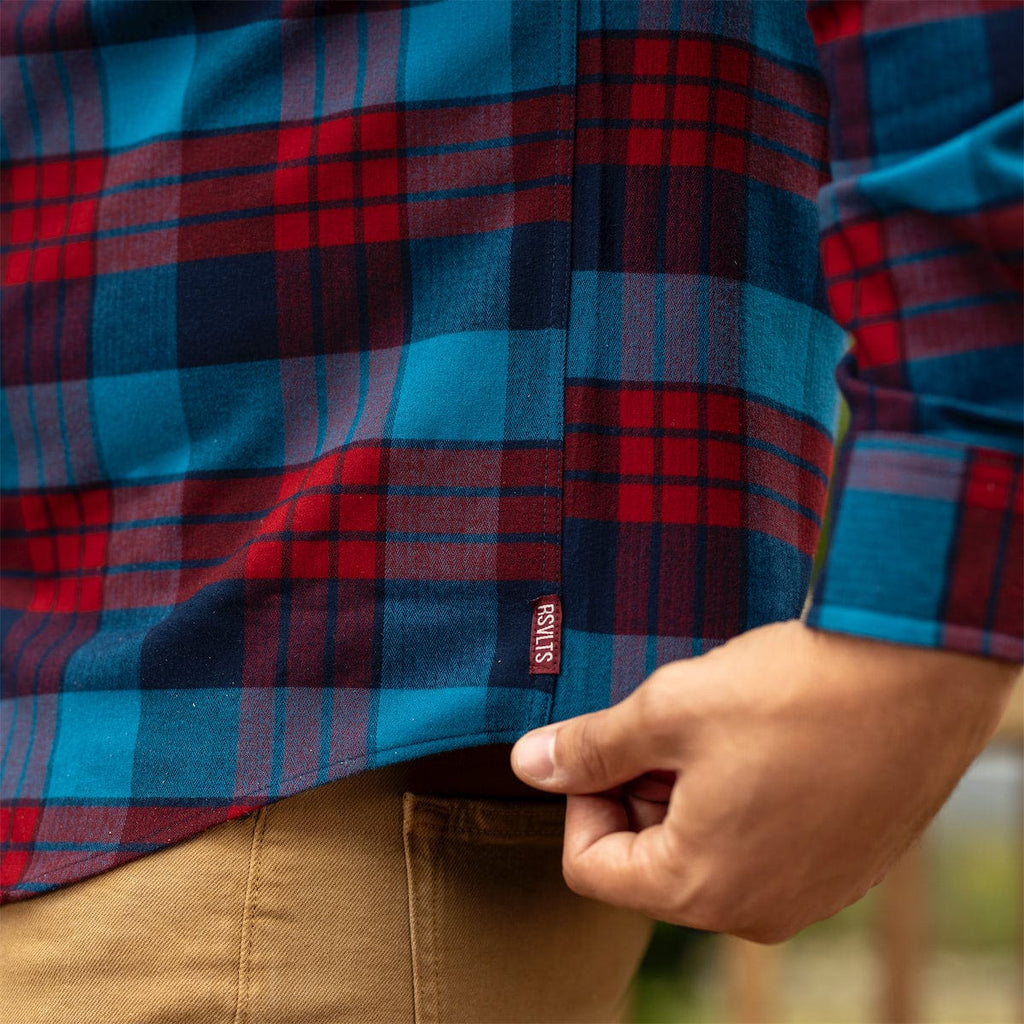 RSVLTS Flanis Joplin BorlandFlex Long Sleeve Flannel in Blue — detail 5