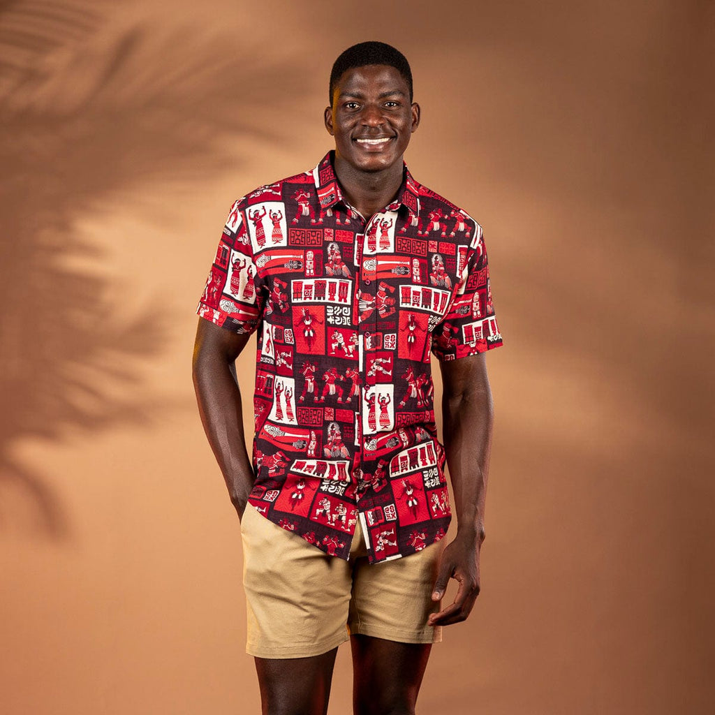 RSVLTS The Spirit of Polynesia Bamboo Short Sleeve Shirt in Red — detail 6