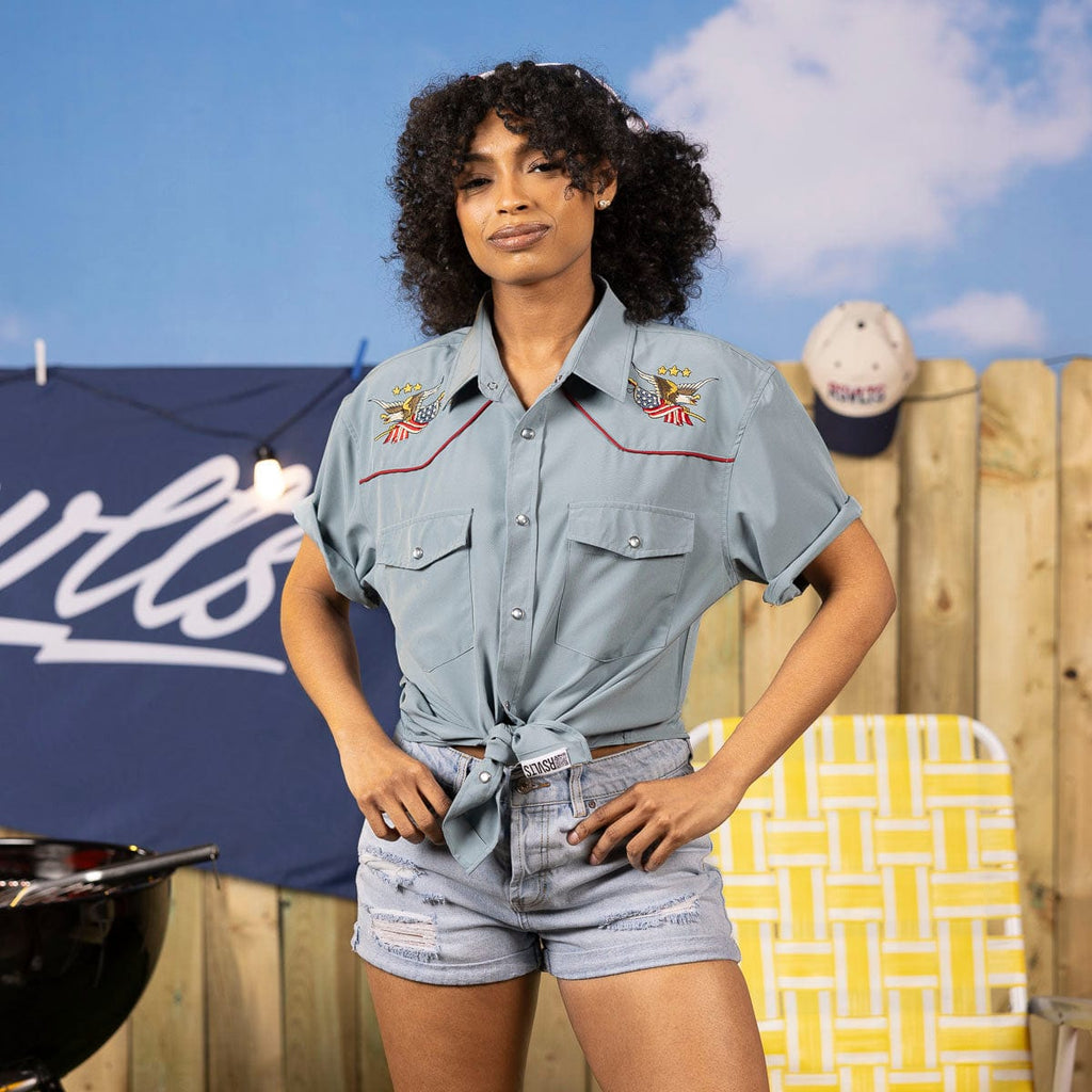 RSVLTS Free Bird Roper Short Sleeve Shirt in Blue — detail 5