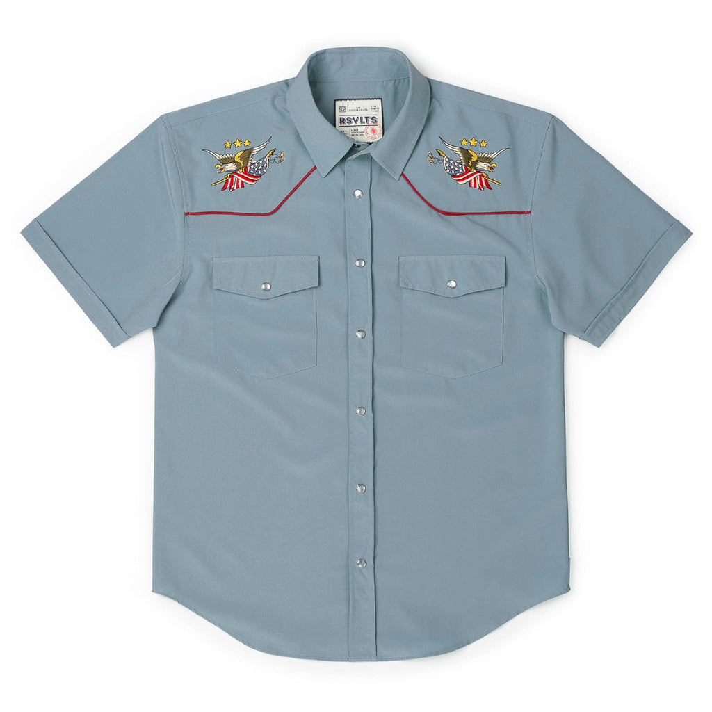 RSVLTS Free Bird Roper Short Sleeve Shirt in Blue — detail 6