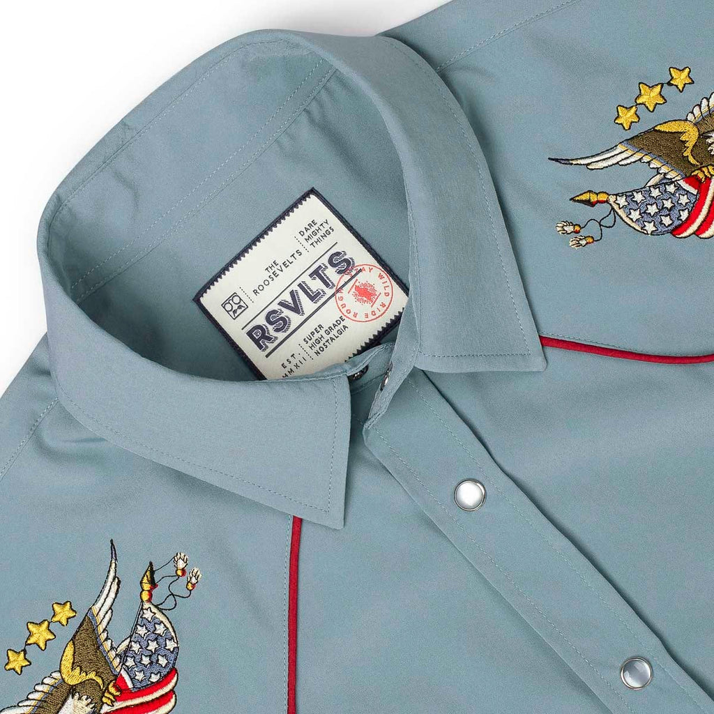 RSVLTS Free Bird Roper Short Sleeve Shirt in Blue — detail 8