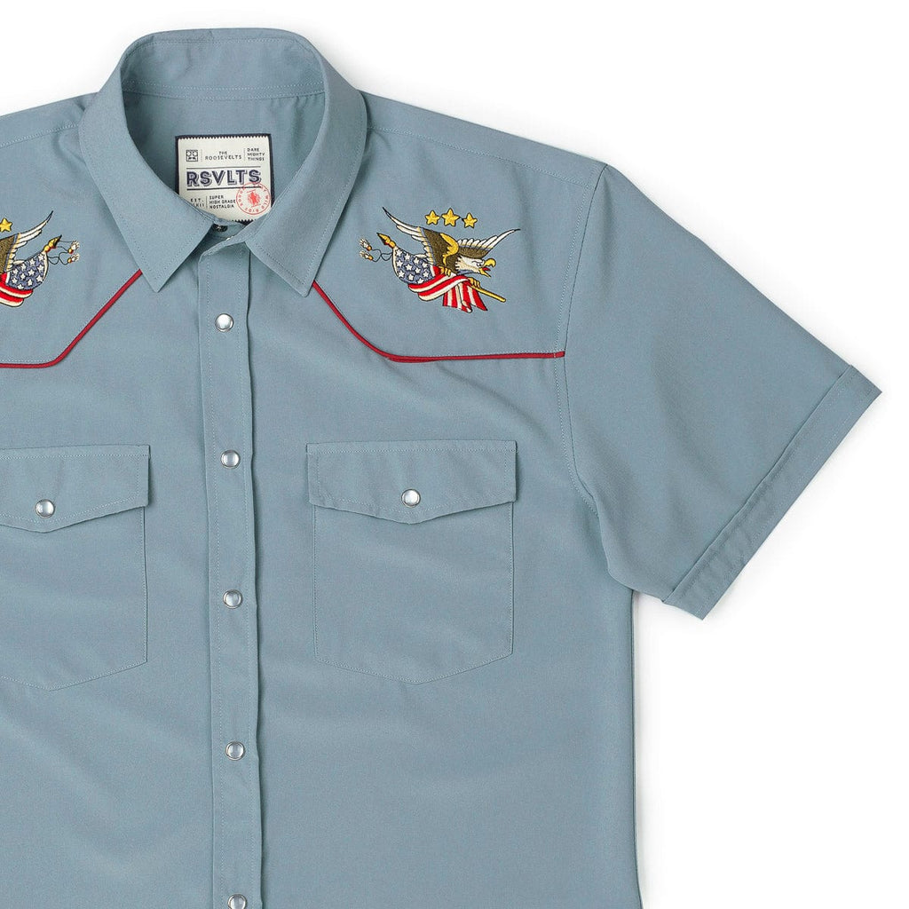 RSVLTS Free Bird Roper Short Sleeve Shirt in Blue — front view