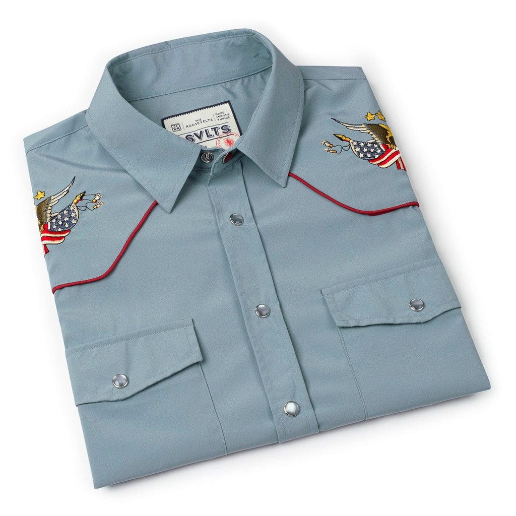 RSVLTS Free Bird Roper Short Sleeve Shirt in Blue — detail 10