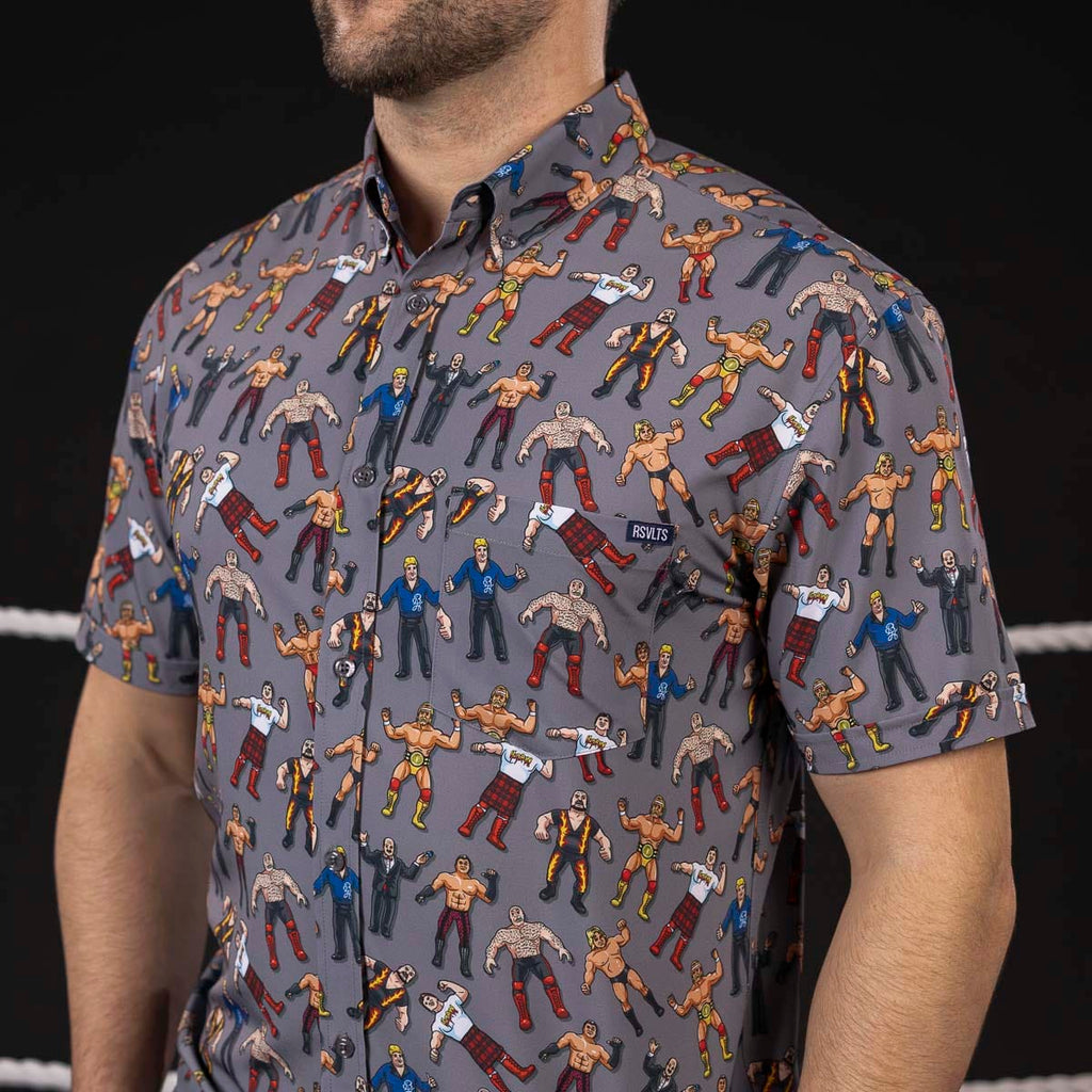 RSVLTS Rubber Match KUNUFLEX Short Sleeve Shirt in Gray — detail 8