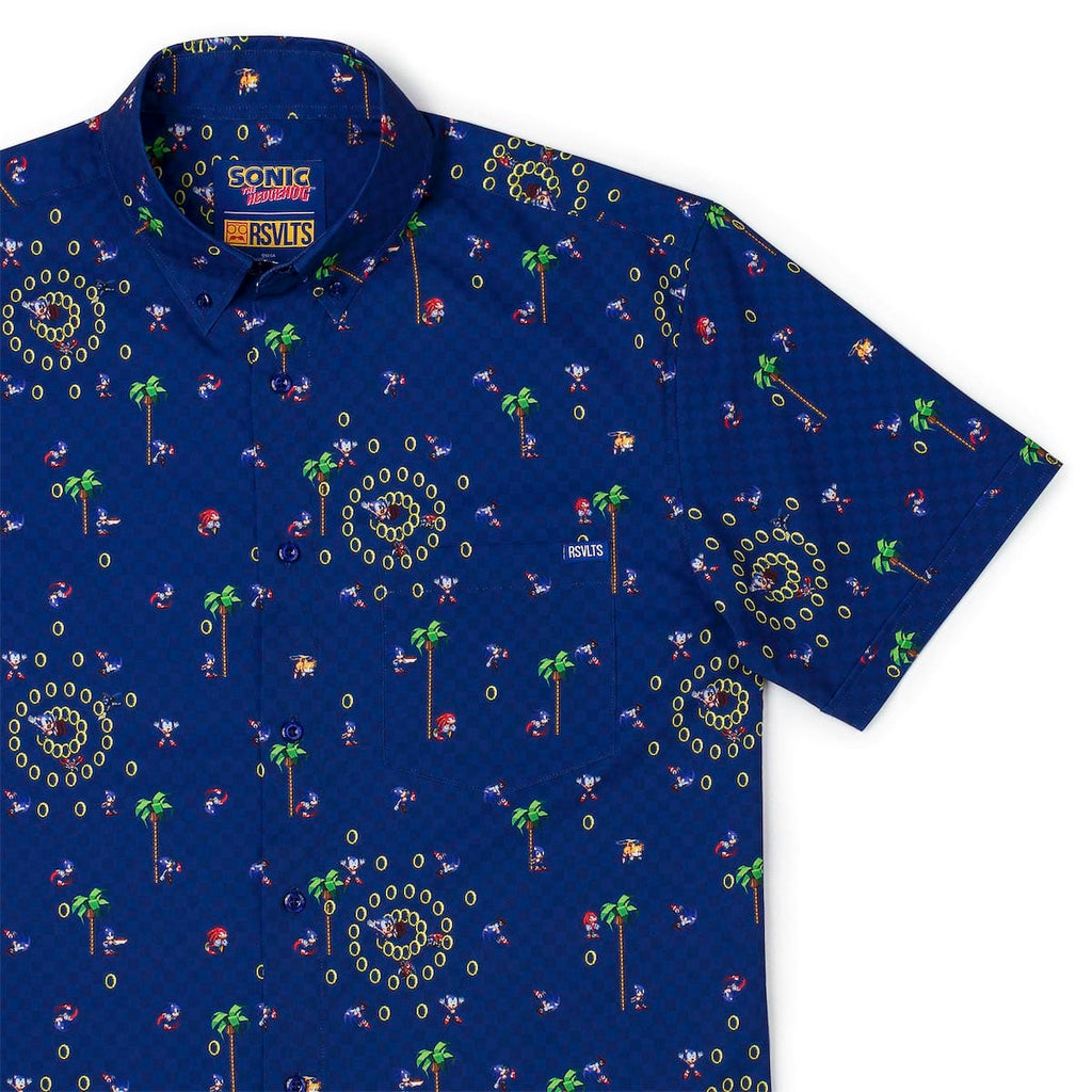 RSVLTS Sonic Interrupted KUNUFLEX Short Sleeve Shirt in Blue — front view