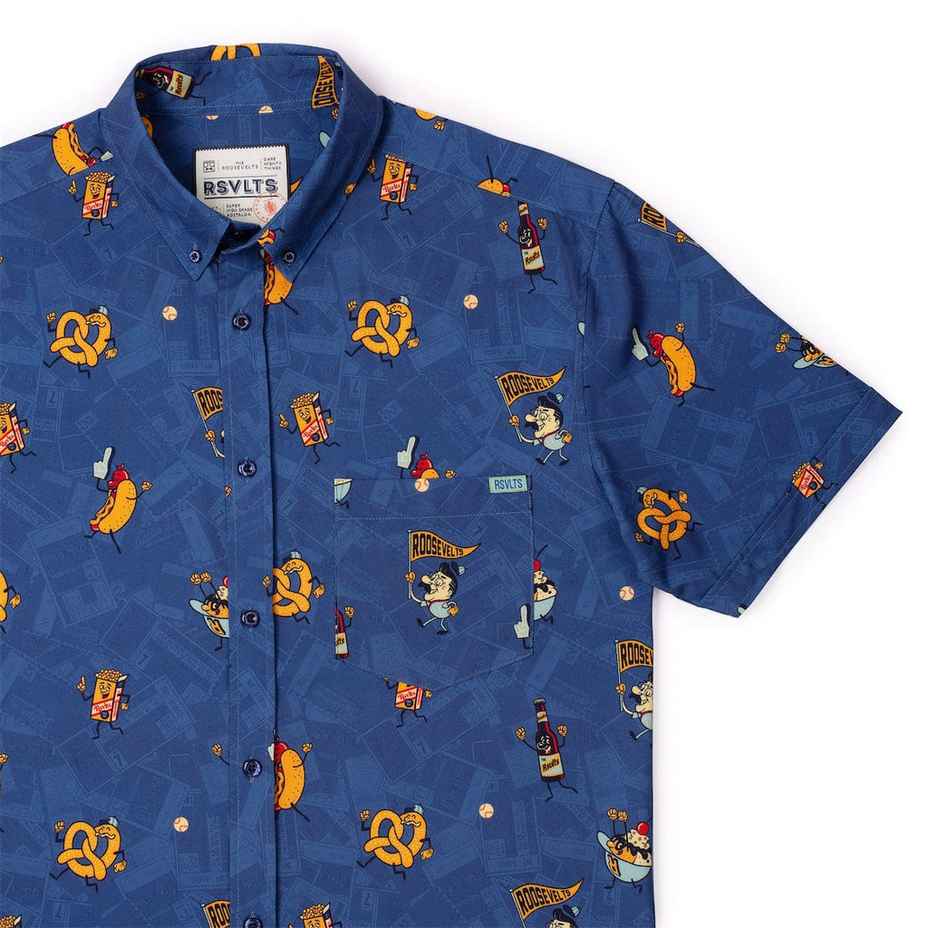 RSVLTS Bleacher Bites KUNUFLEX Short Sleeve Shirt in Blue — front view