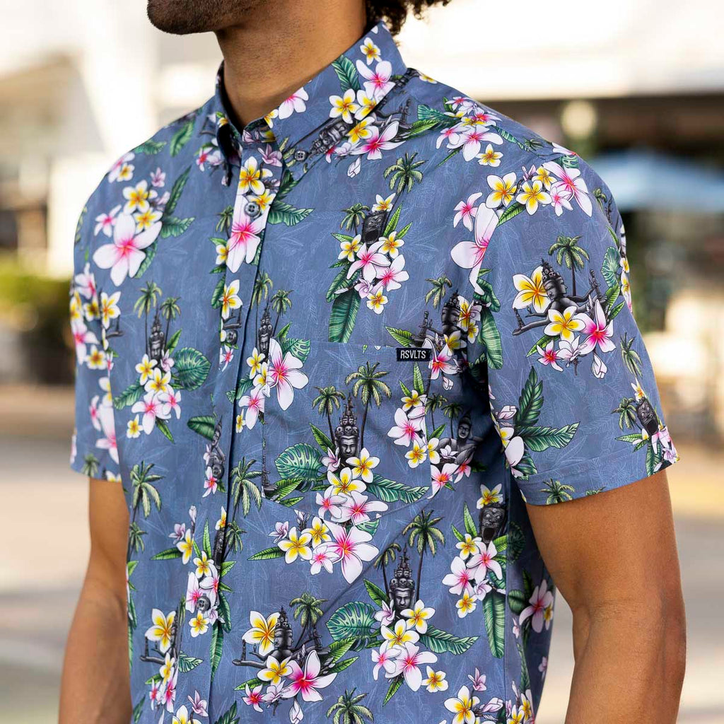 RSVLTS Wander Laos KUNUFLEX Short Sleeve Shirt in Gray — front view