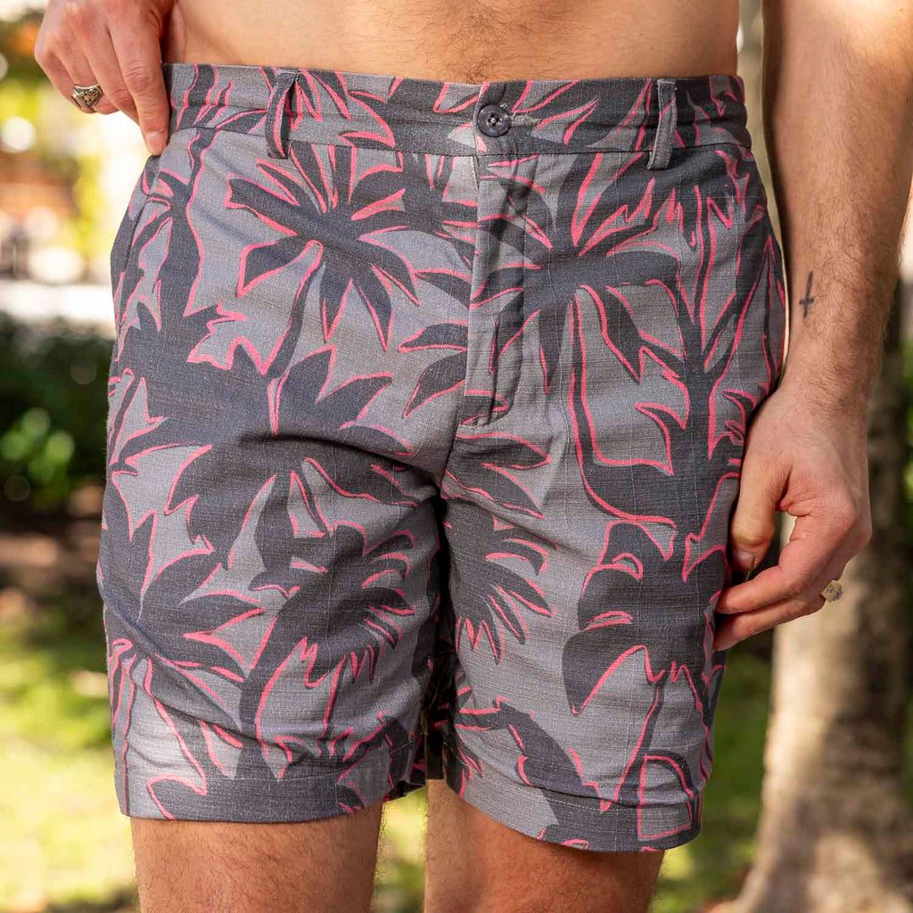 RSVLTS Ember Sunset Bamboo Resort Shorts in Gray — front view