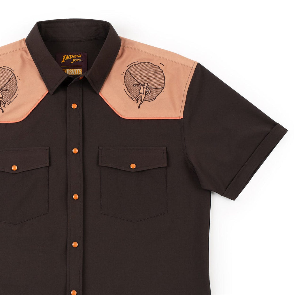 RSVLTS Adventure Awaits Roper Short Sleeve Shirt in Brown — front view