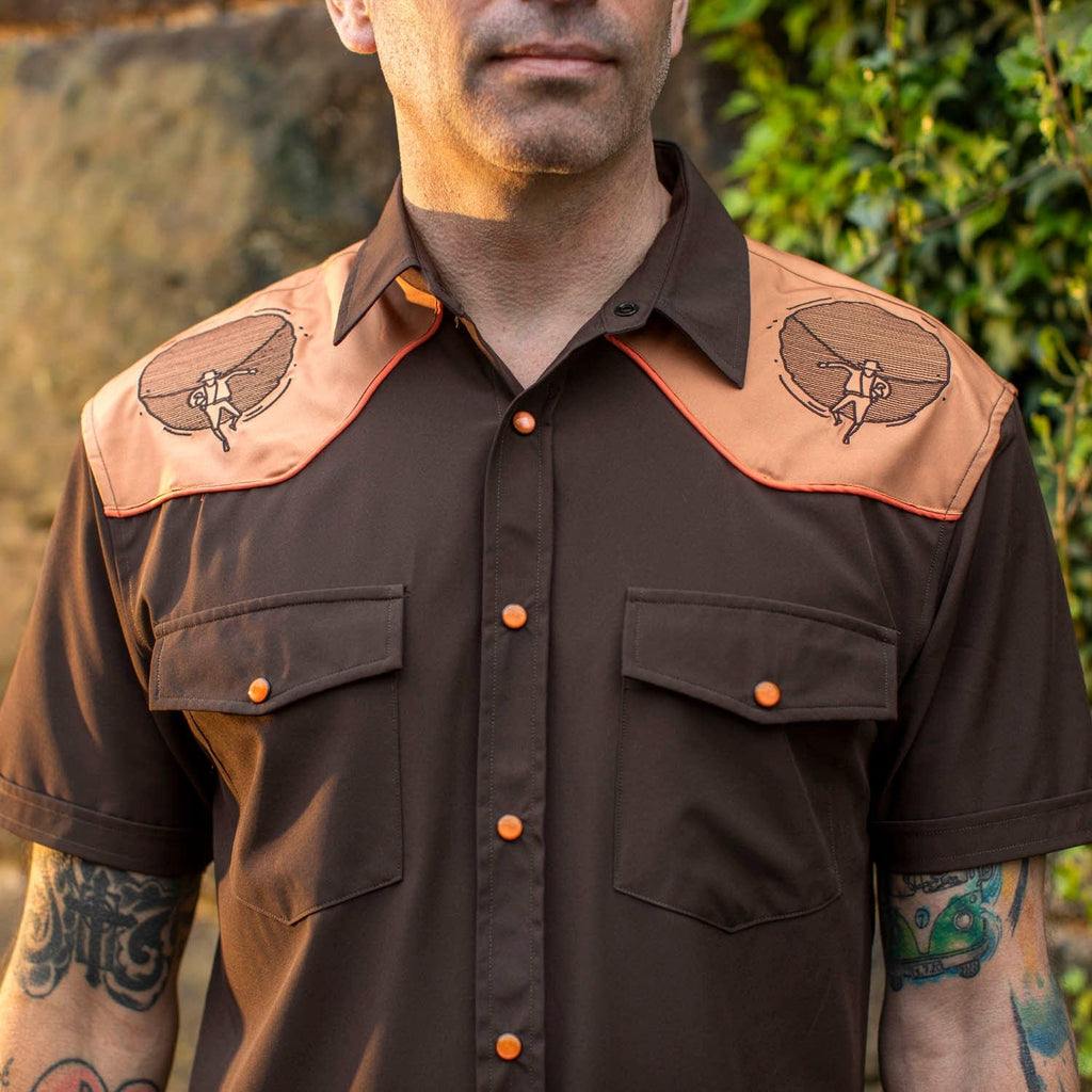 RSVLTS Adventure Awaits Roper Short Sleeve Shirt in Brown — detail 5