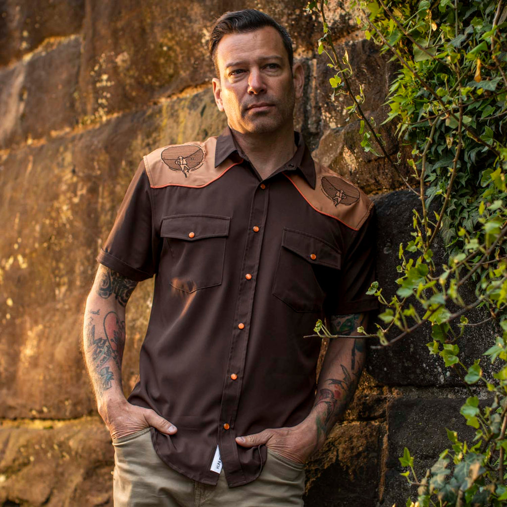 RSVLTS Adventure Awaits Roper Short Sleeve Shirt in Brown — detail 4