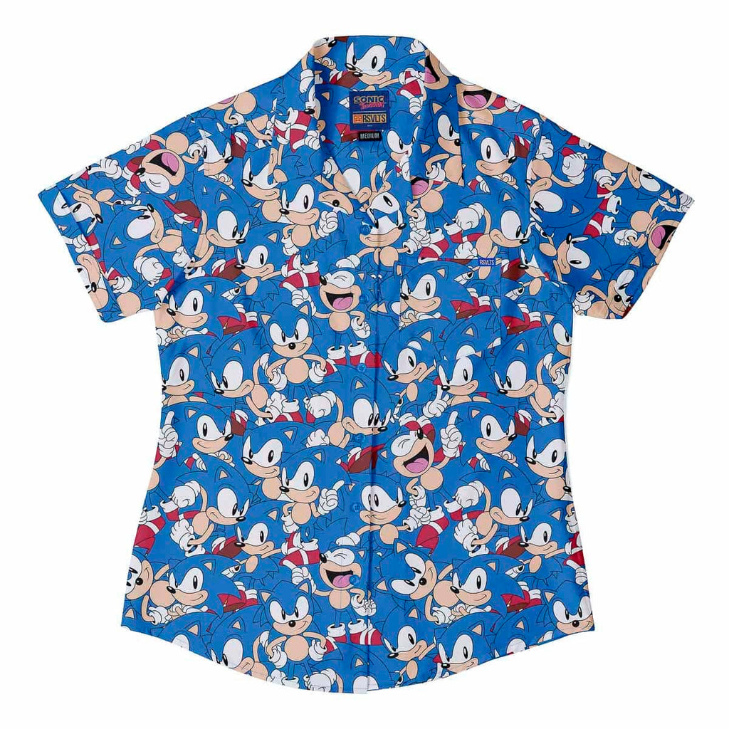 RSVLTS Catch Me If You Can Women's KUNUFLEX Short Sleeve Shirt in Blue — front view